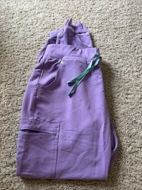 Figs Lavender Scrub Pants with Teal Drawstring